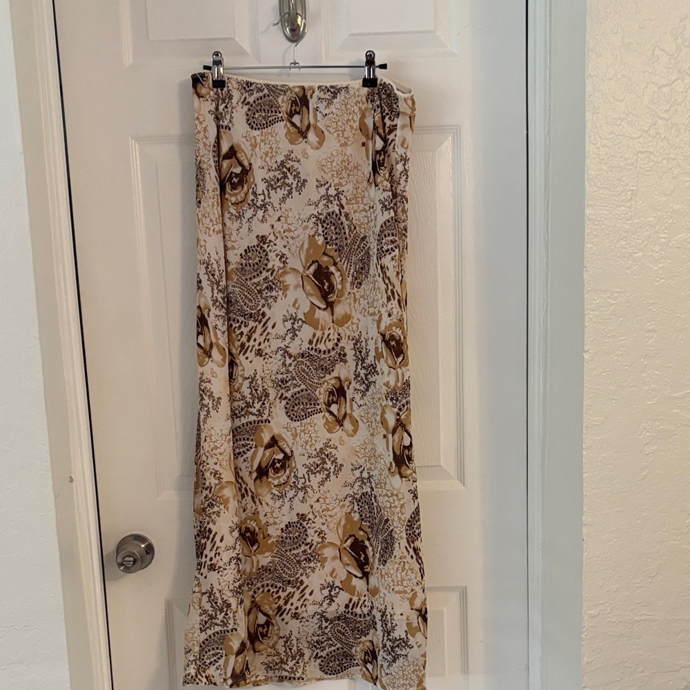 Neutral Floral Maxi Skirt - Beige Brown Print